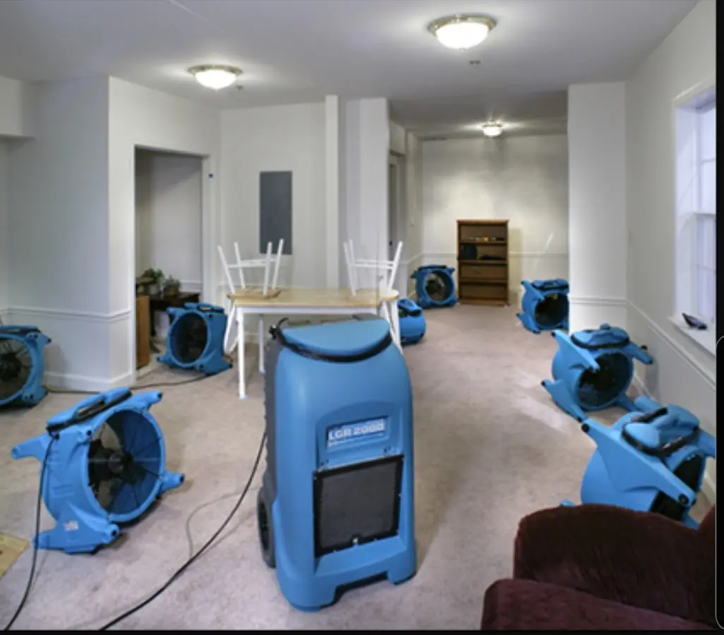 Air movers and dehumidifier setup for Water Extraction & Removal in Waggaman